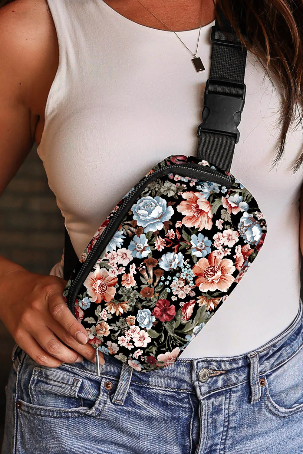 Black Floral Zipper Crossbody Bag sold by Beagle Boutique