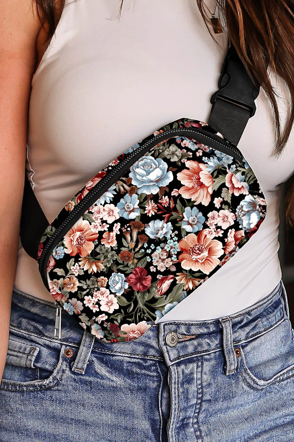 Black Floral Zipper Crossbody Bag sold by Beagle Boutique product image thumbnail 2