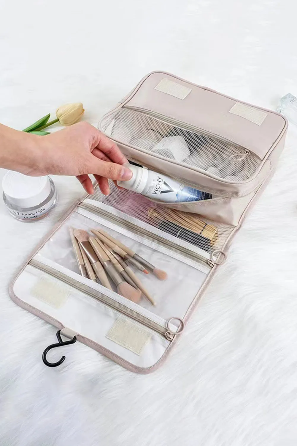 Beige Multi-functional Make Up Organizer Travel Toiletry Bag sold by Beagle Boutique product image thumbnail 3