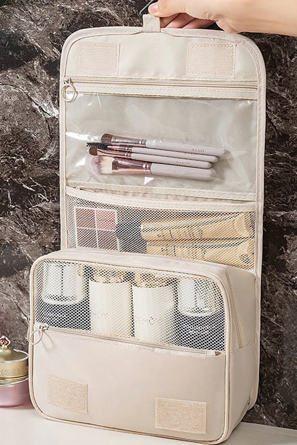 Beige Multi-functional Make Up Organizer Travel Toiletry Bag sold by Beagle Boutique