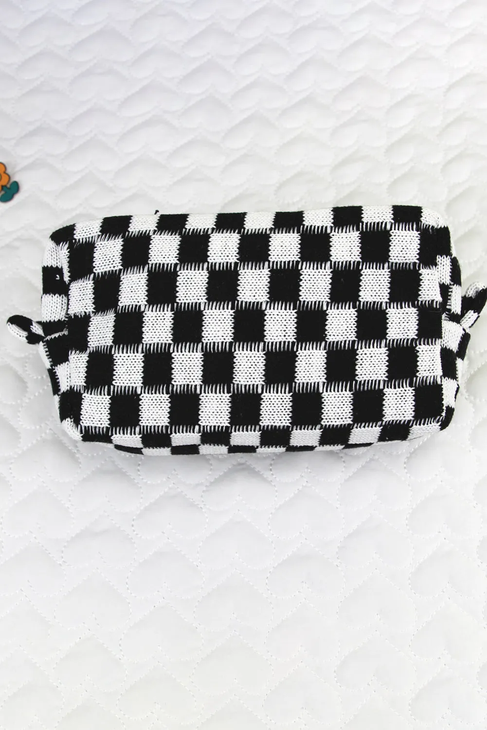 Black Checkered Knitted Zipper Makeup Bag sold by Beagle Boutique product image thumbnail 2
