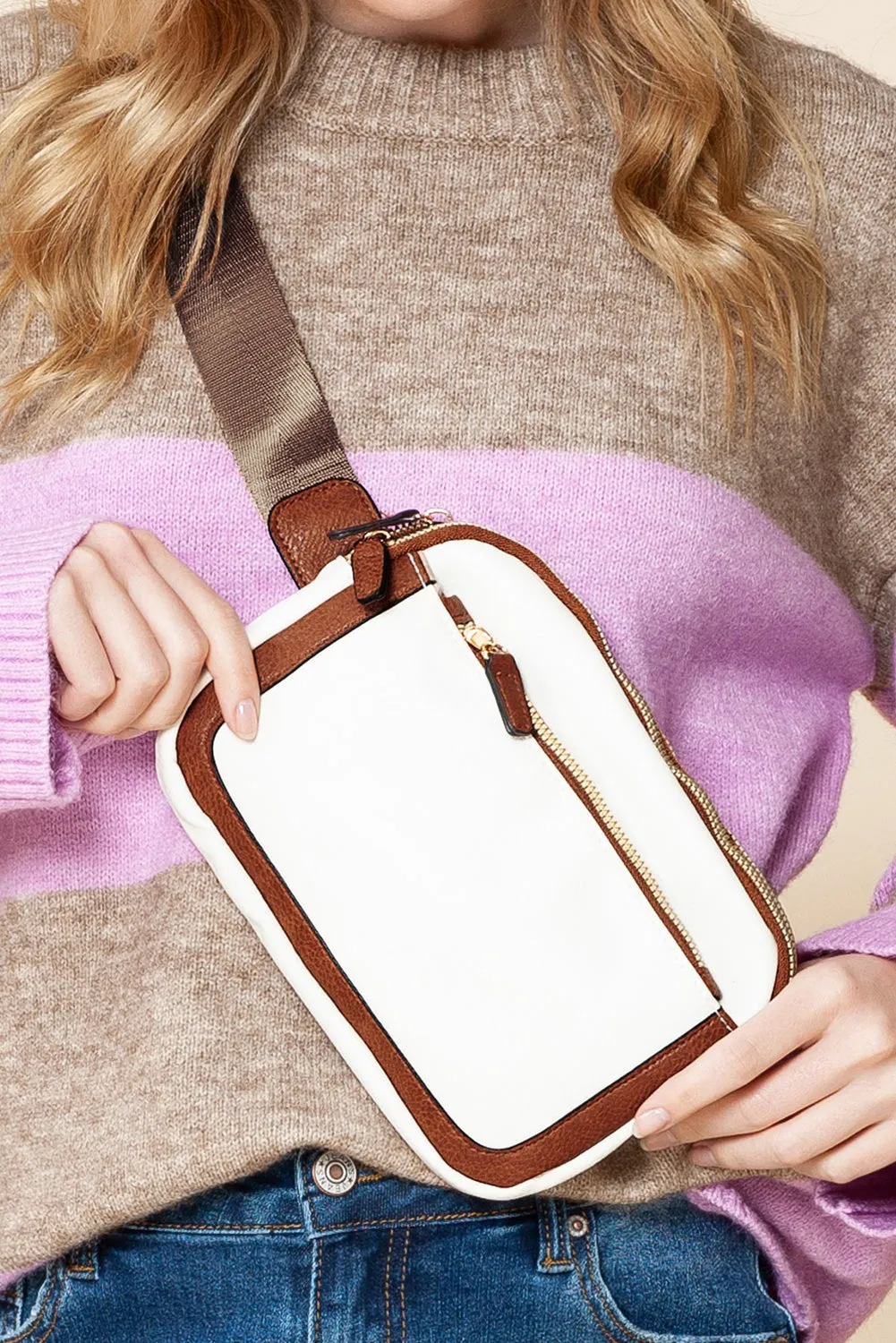 White Adjustable Strap Mini PU Leather Crossbody Bag sold by Beagle Boutique product image thumbnail 2