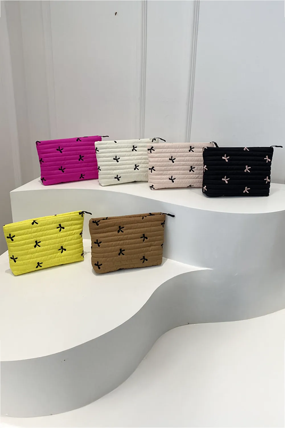 White Bow Quilted Makeup Bag sold by Beagle Boutique product image thumbnail 3