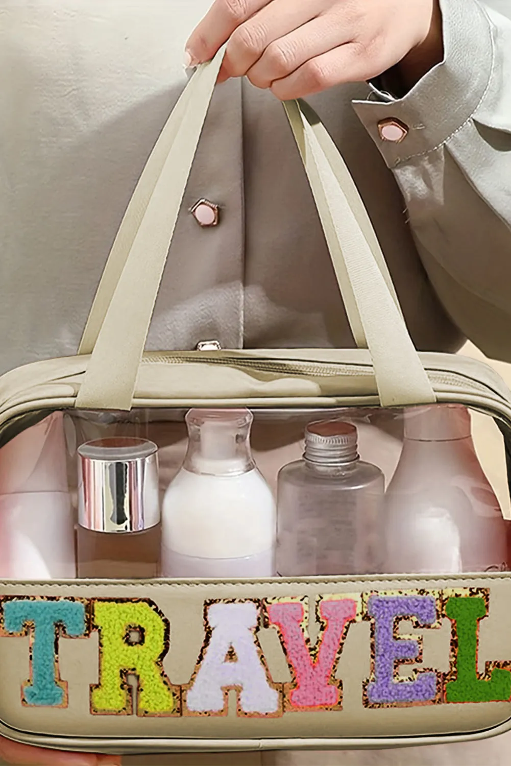 Parchment TRAVEL Letter Print Clear PVC Makeup Bag sold by Beagle Boutique product image thumbnail 2