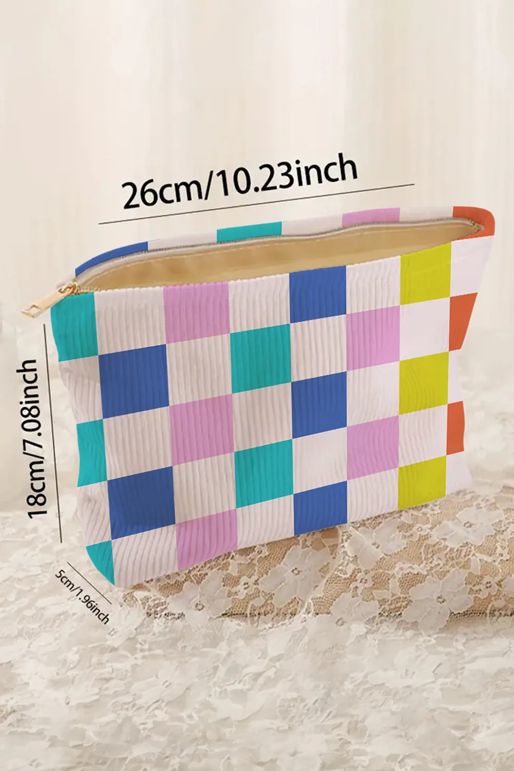 Pink Checkered Corduroy Zipper Makeup Bag sold by Beagle Boutique product image thumbnail 5