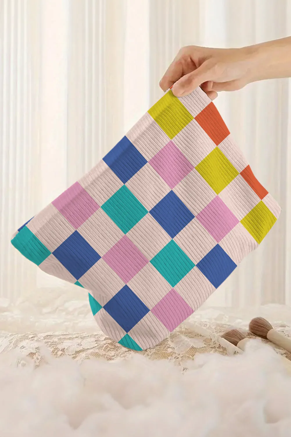 Pink Checkered Corduroy Zipper Makeup Bag sold by Beagle Boutique product image thumbnail 2