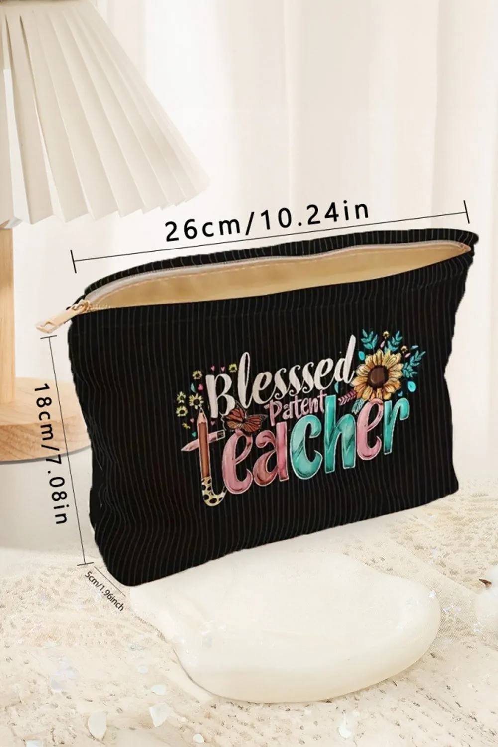 Black Blessed Teacher Slogan Corduroy Makeup Bag sold by Beagle Boutique product image thumbnail 5