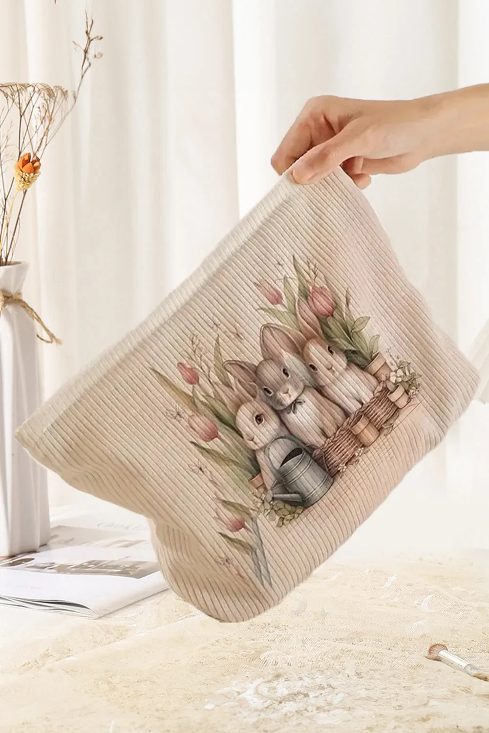 White Easter Bunny Graphic Corduroy Makeup Bag sold by Beagle Boutique