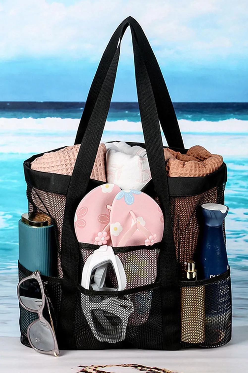 Black Mesh Travel Toiletry Storage Large Capacity Bag sold by Beagle Boutique product image thumbnail 5