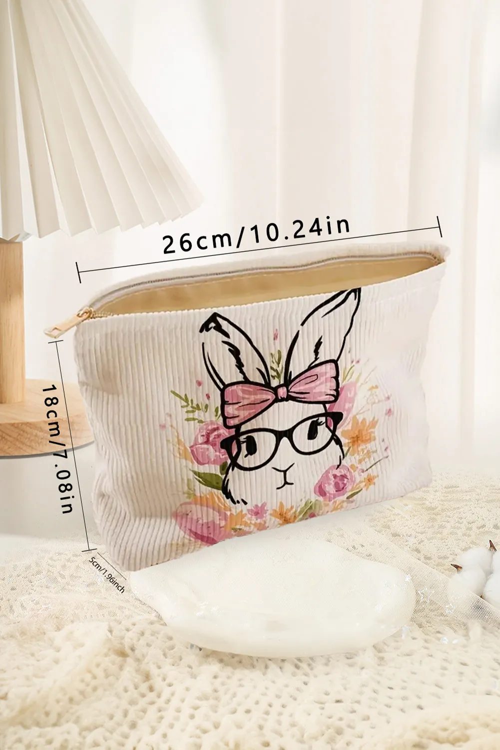 White Easter Bunny Graphic Corduroy Makeup Bag sold by Beagle Boutique product image thumbnail 4