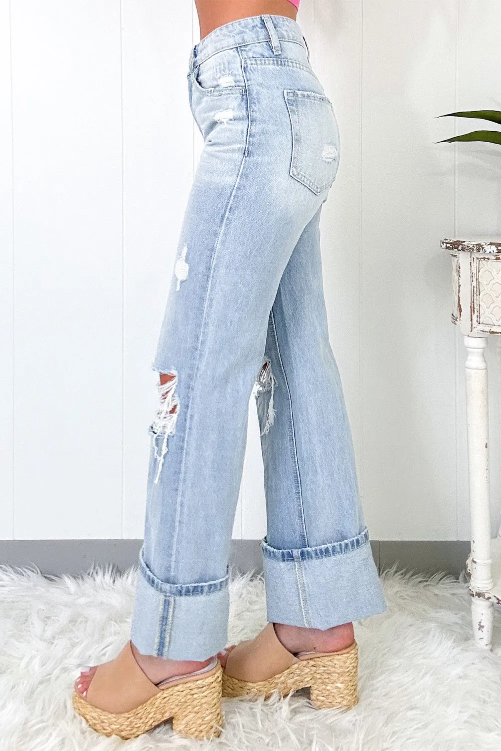 Beau Blue Light Wash Distressed Flare Jeans sold by Beagle Boutique product image thumbnail 2