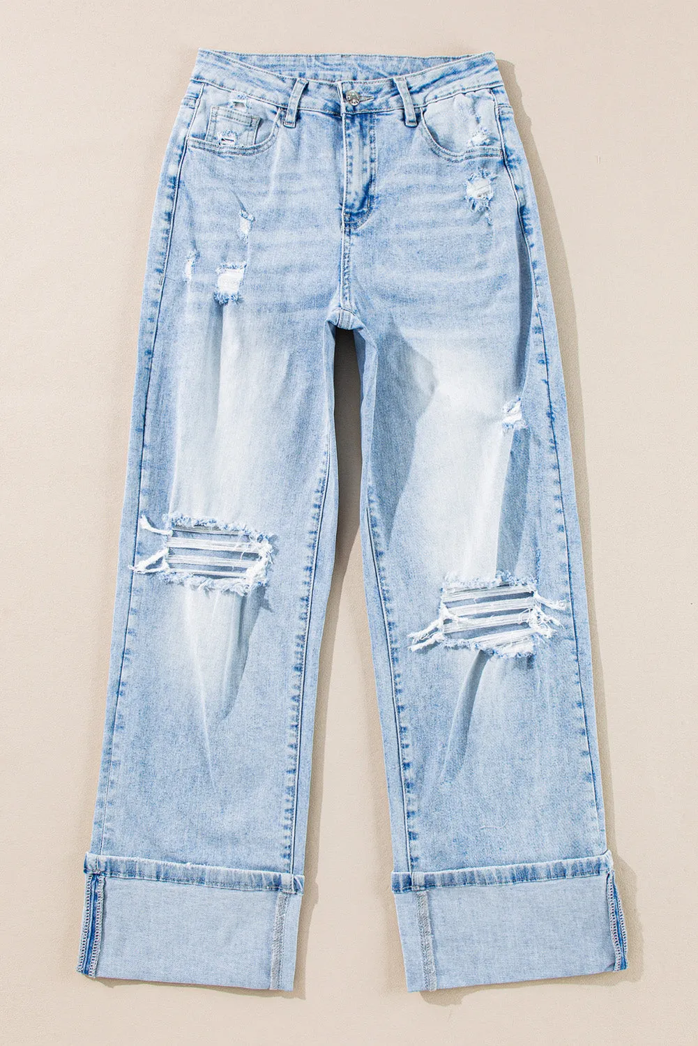 Beau Blue Light Wash Distressed Flare Jeans sold by Beagle Boutique product image thumbnail 4