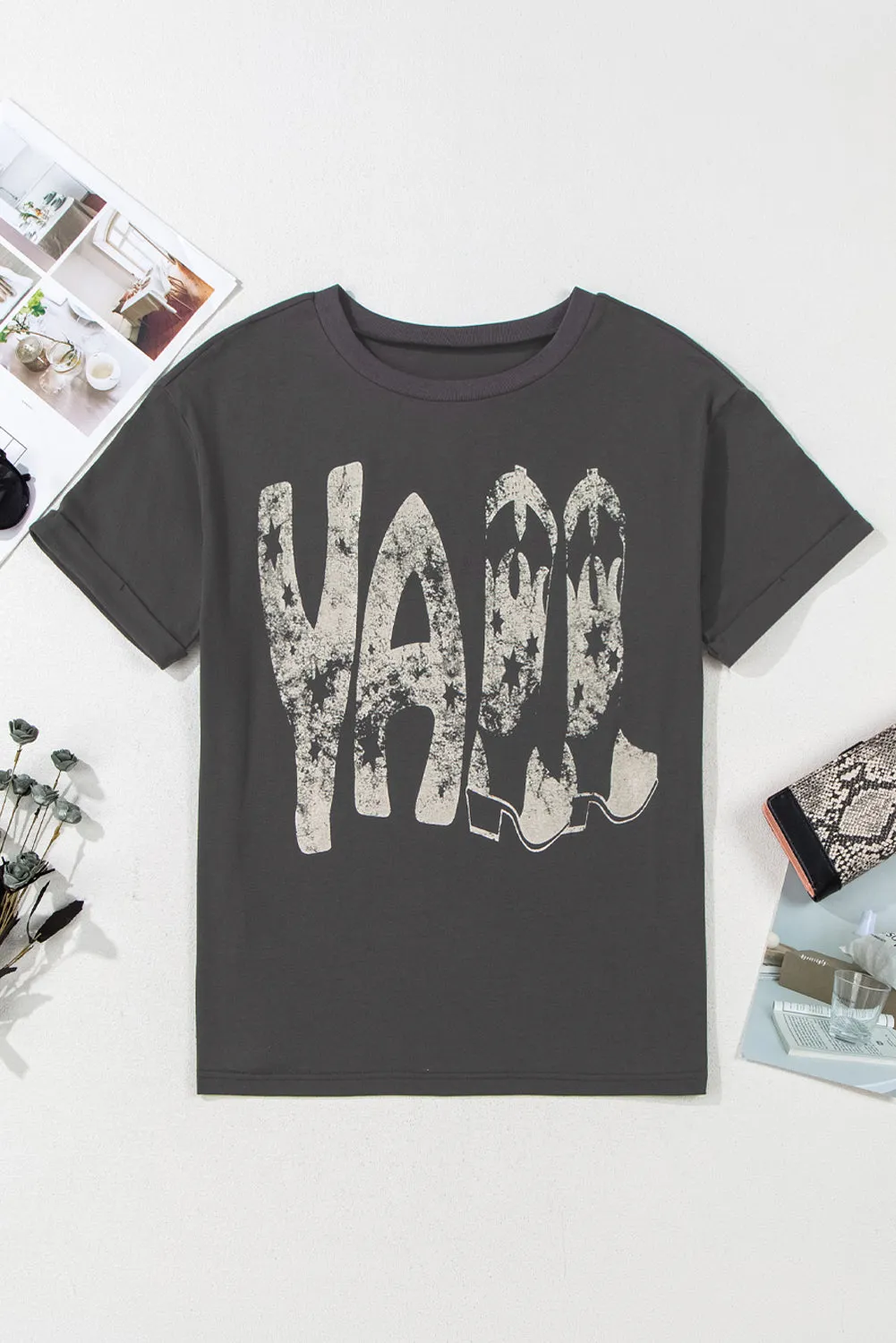 Carbon Grey Vintage Yall Cowboy Boots Graphic Tee sold by Beagle Boutique product image thumbnail 4