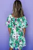 Green Floral Print Shirred Square Neck Loose Fit Mini Dress sold by Beagle Boutique