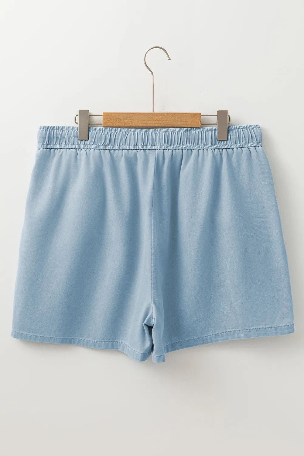 Beau Blue Washed Chambray Drawstring Elastic Waist Plus Size Shorts sold by Beagle Boutique product image thumbnail 5