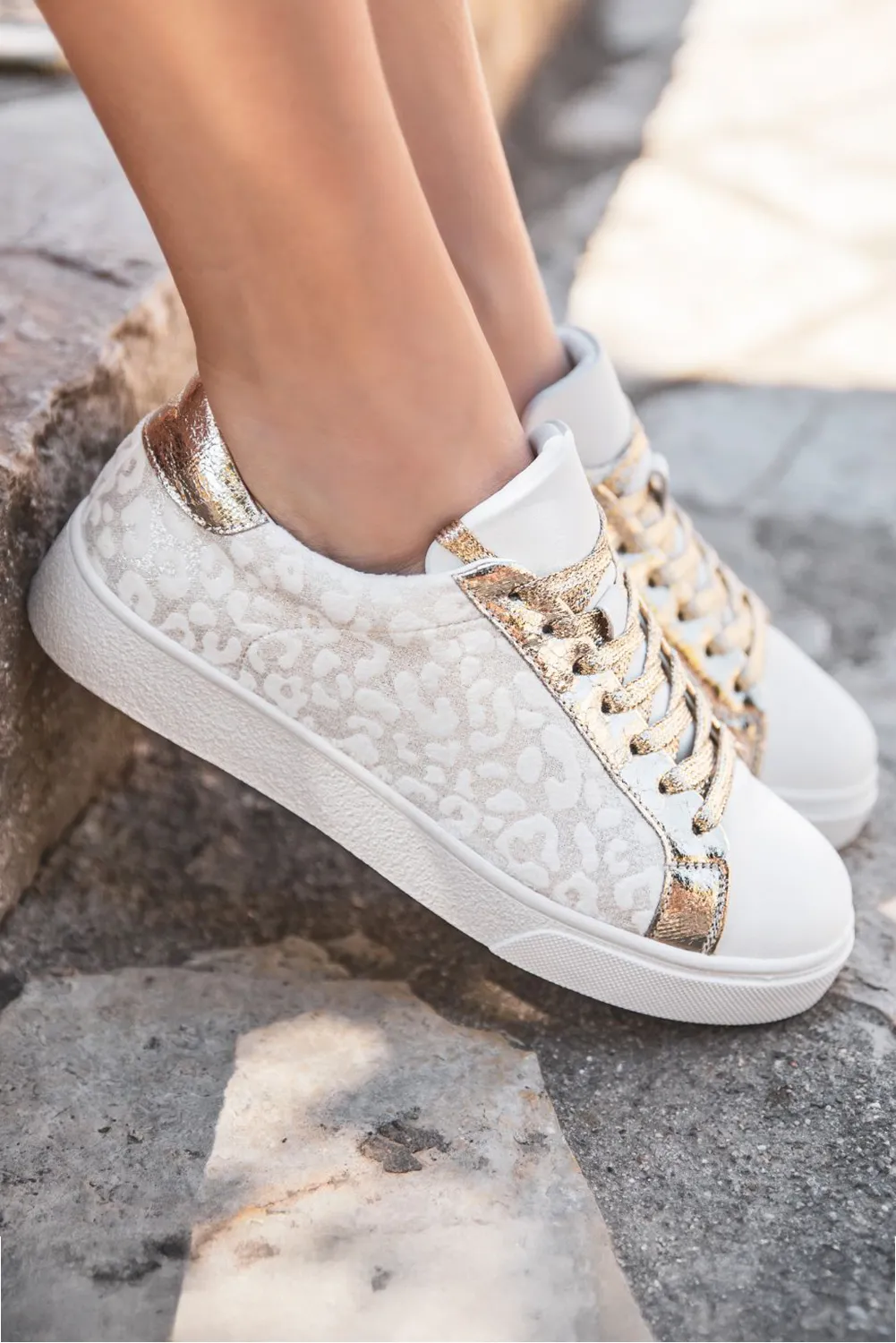 White Leopard Print Lace Up Sneaker sold by Beagle Boutique product image thumbnail 4