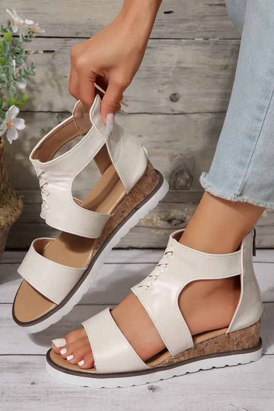 White Crisscross Detail Leather Wedge Gladiator Sandals sold by Beagle Boutique