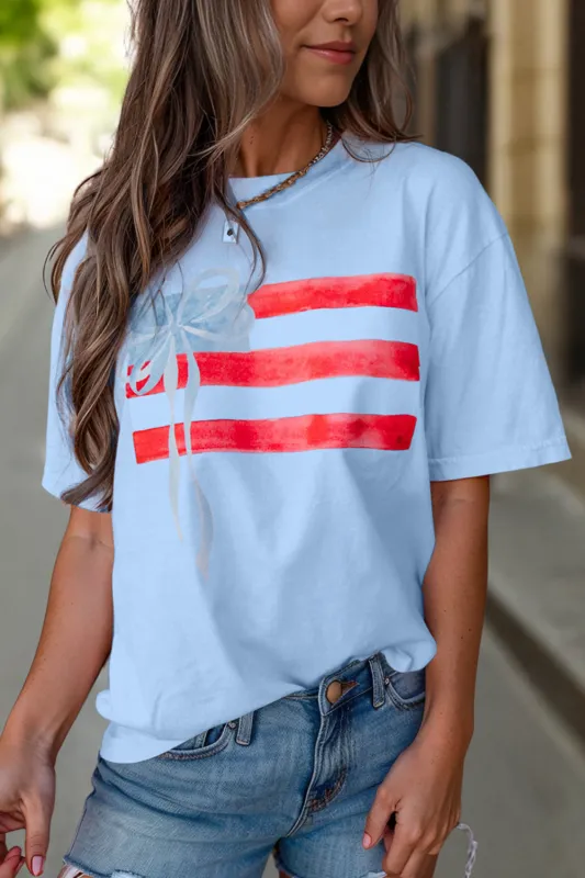 Myosotis Flag Bow Graphic Crewneck Tee sold by Beagle Boutique