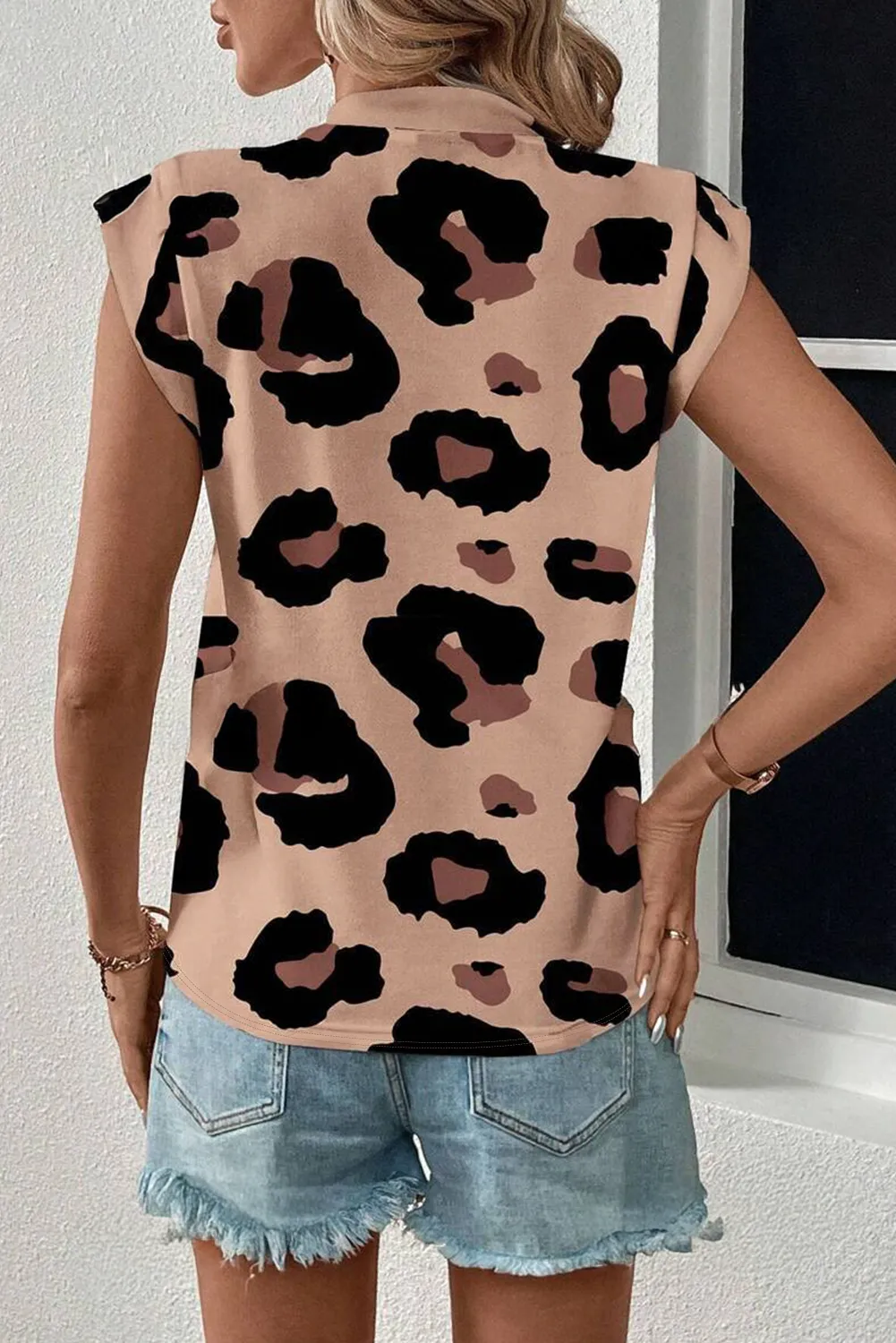Khaki Leopard Crew Neck Cap Sleeve Casual Tee sold by Beagle Boutique product image thumbnail 2
