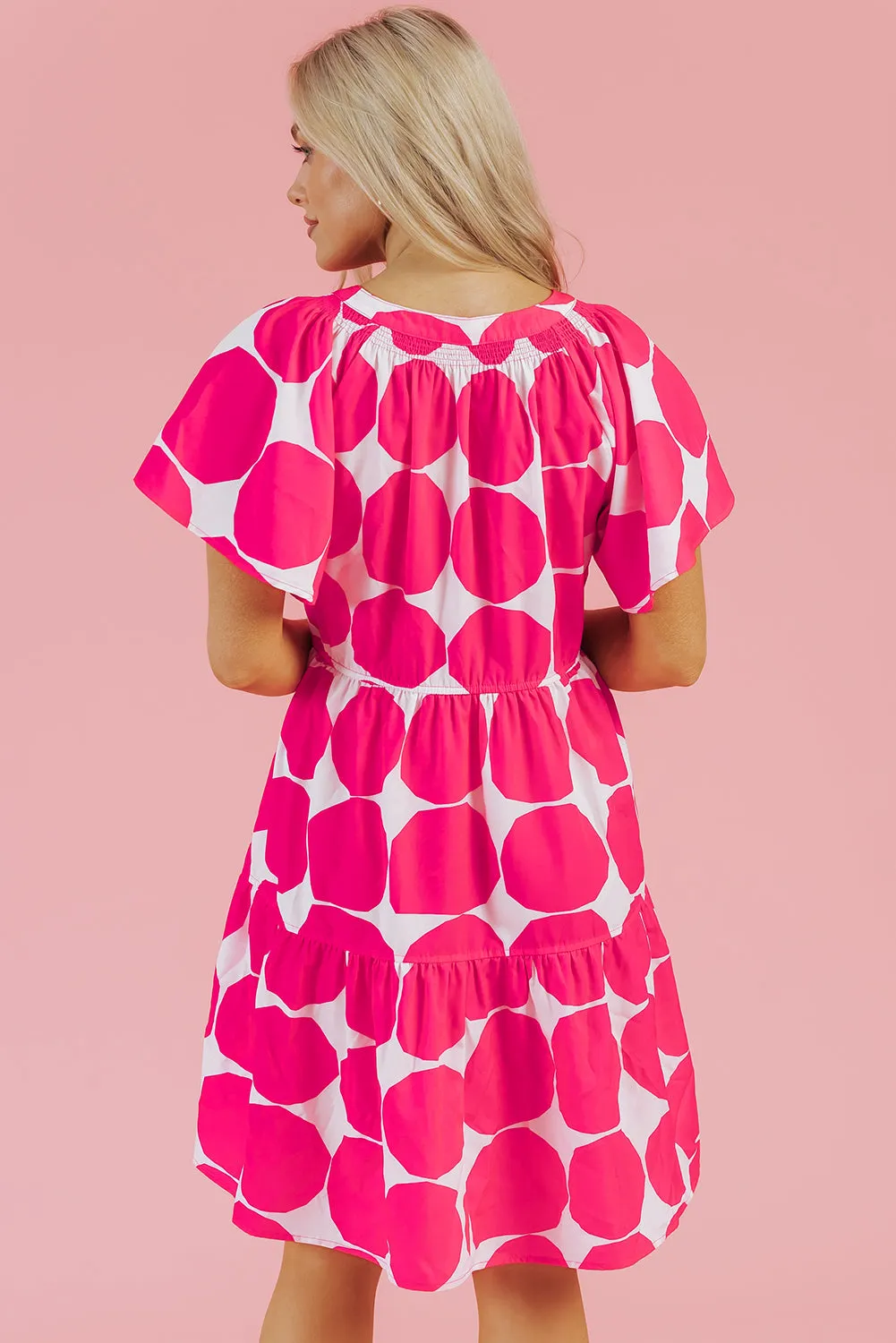 Rose Polka Dot Flutter Sleeve Notched Neck Tiered Flowy Dress sold by Beagle Boutique product image thumbnail 2