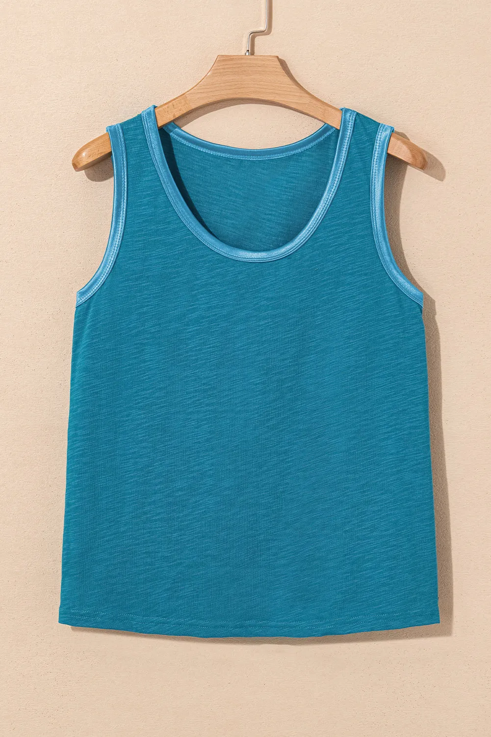 Peacock Blue Metallic Sheen Edge Scoop Neck Tank Top sold by Beagle Boutique product image thumbnail 4