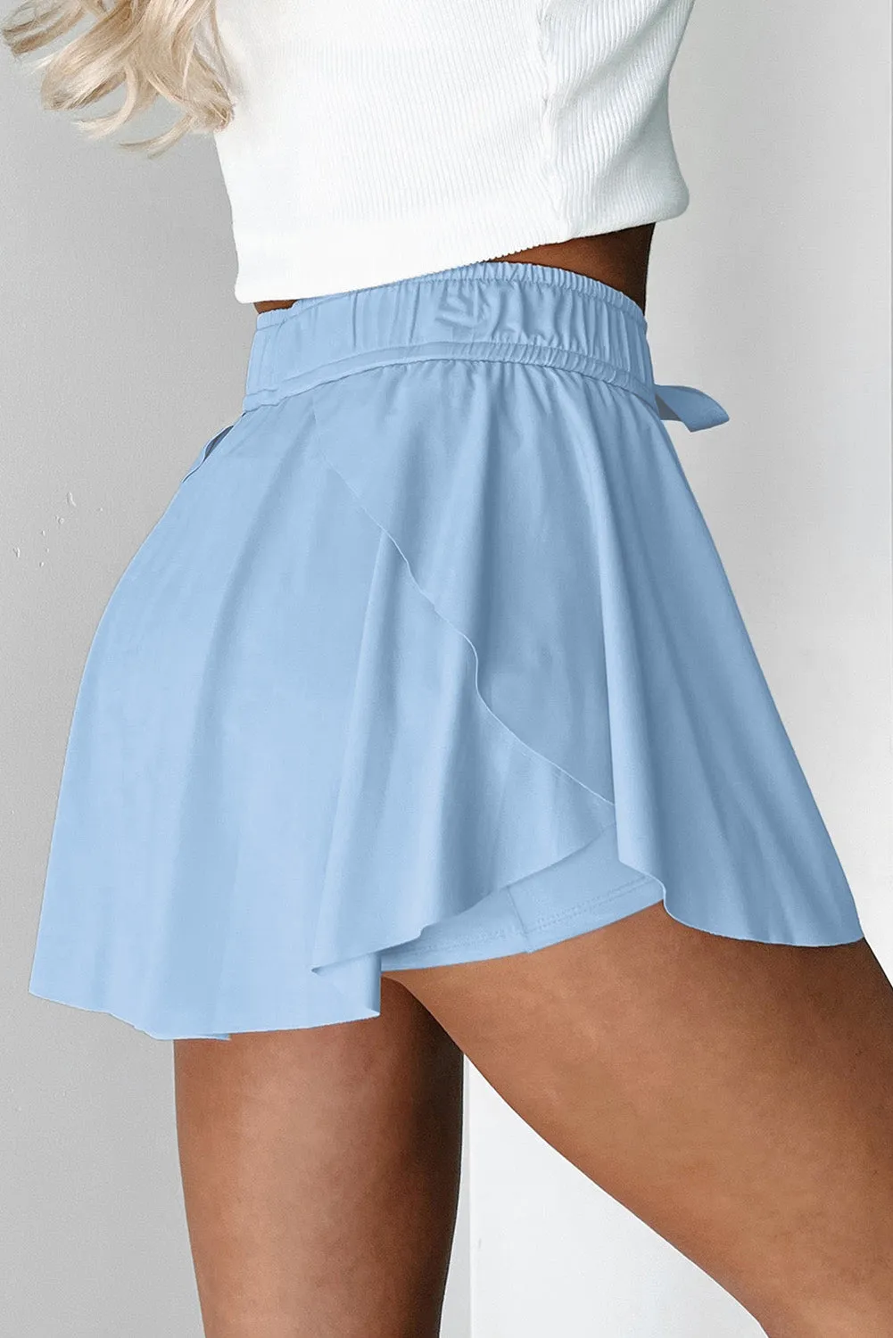 Sky Blue Drawstring High Waist Lined Tennis Skorts sold by Beagle Boutique product image thumbnail 3