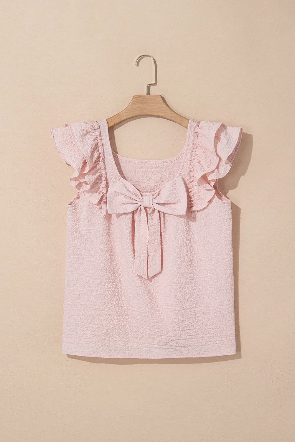 Gossamer Pink Textured Bow Knot Frilled Butterfly Sleeve Blouse sold by Beagle Boutique product image thumbnail 5