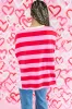 Pink Stripe Patchwork Round Neck Side Split Loose T Shirt sold by Beagle Boutique