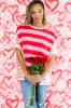 Pink Stripe Patchwork Round Neck Side Split Loose T Shirt sold by Beagle Boutique