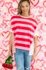 Pink Stripe Patchwork Round Neck Side Split Loose T Shirt sold by Beagle Boutique