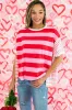 Pink Stripe Patchwork Round Neck Side Split Loose T Shirt sold by Beagle Boutique