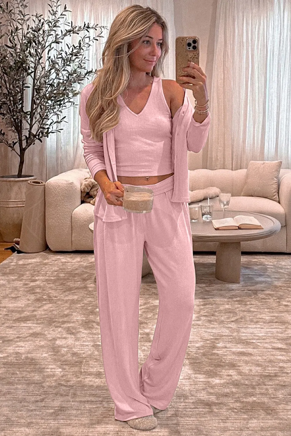 Light Pink 3-Piece Cozy Knit Lounge Set Pyjamas sold by Beagle Boutique product image thumbnail 3
