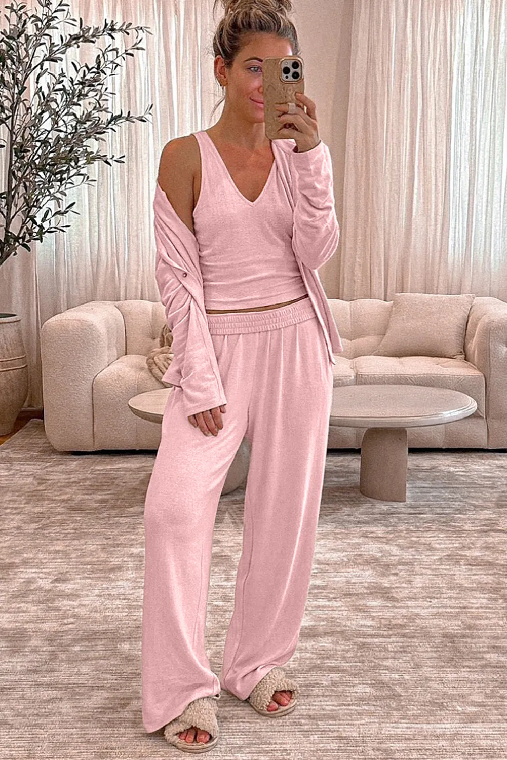 Light Pink 3-Piece Cozy Knit Lounge Set Pyjamas sold by Beagle Boutique product image thumbnail 2