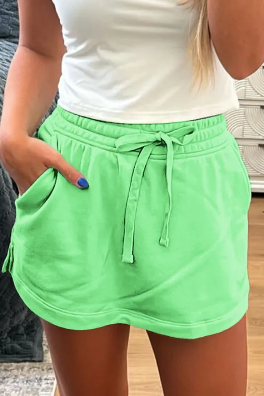 Light Green French Terry Drawstring Mini Skort with Pockets sold by Beagle Boutique