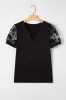 Black Flora Lace Patchwork Crew Neck T Shirt sold by Beagle Boutique
