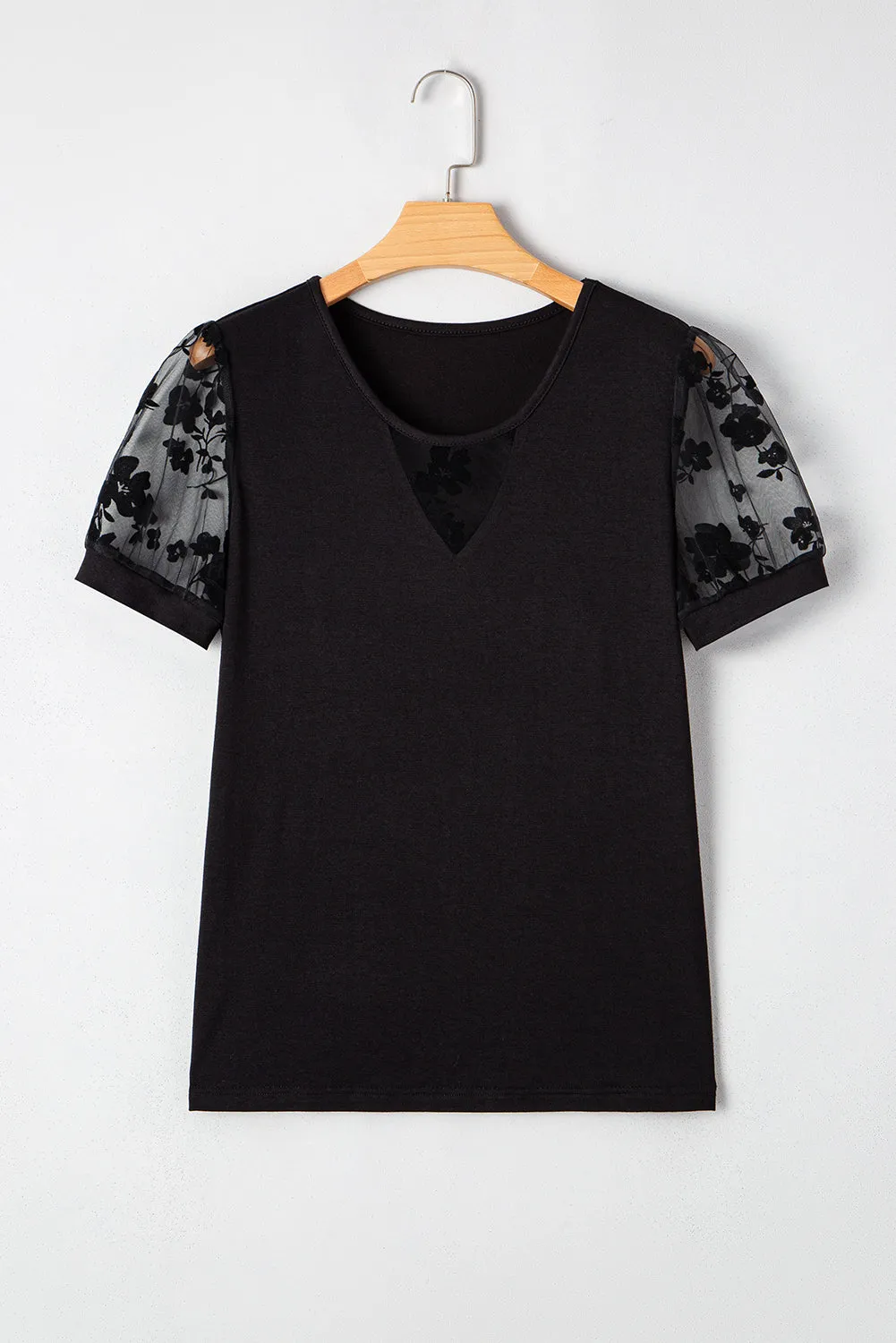 Black Flora Lace Patchwork Crew Neck T Shirt sold by Beagle Boutique product image thumbnail 5