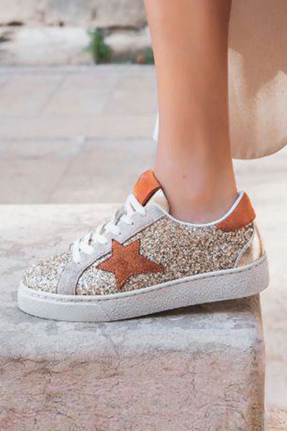 Gold Glitter Star Lace Up Trainers sold by Beagle Boutique product image thumbnail 3