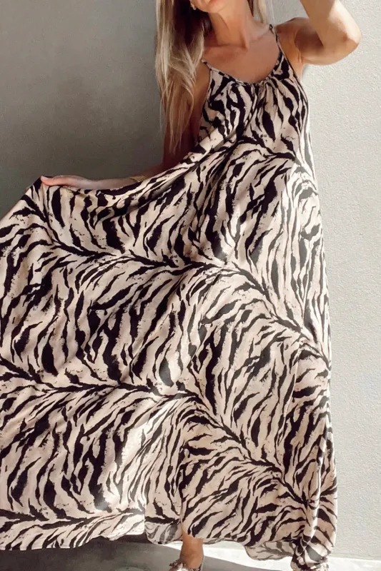 Black Abstract Print Open Back Boho Loose Maxi Sundress sold by Beagle Boutique