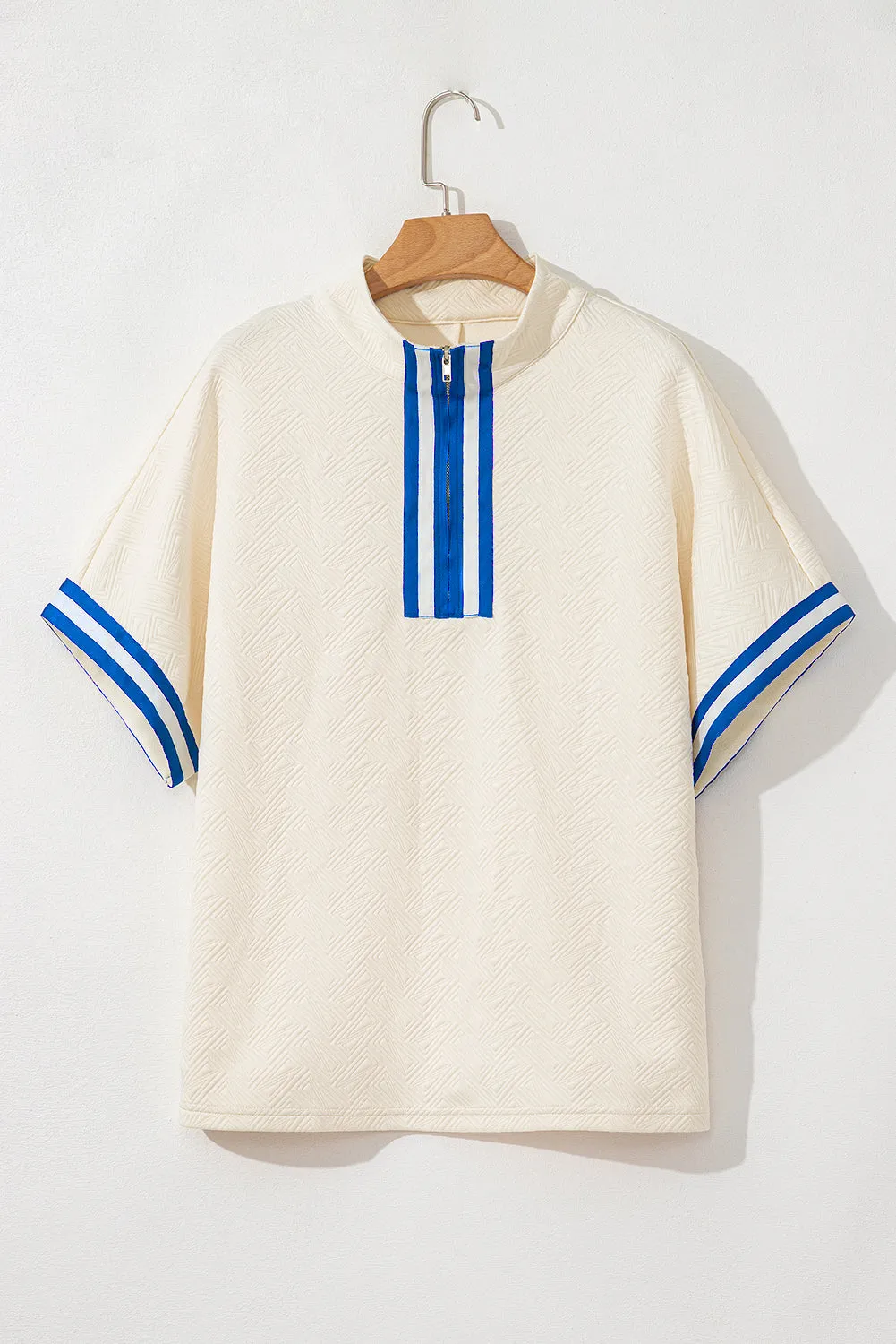 White Varsity Half Zip Textured Plus Size Top sold by Beagle Boutique product image thumbnail 4