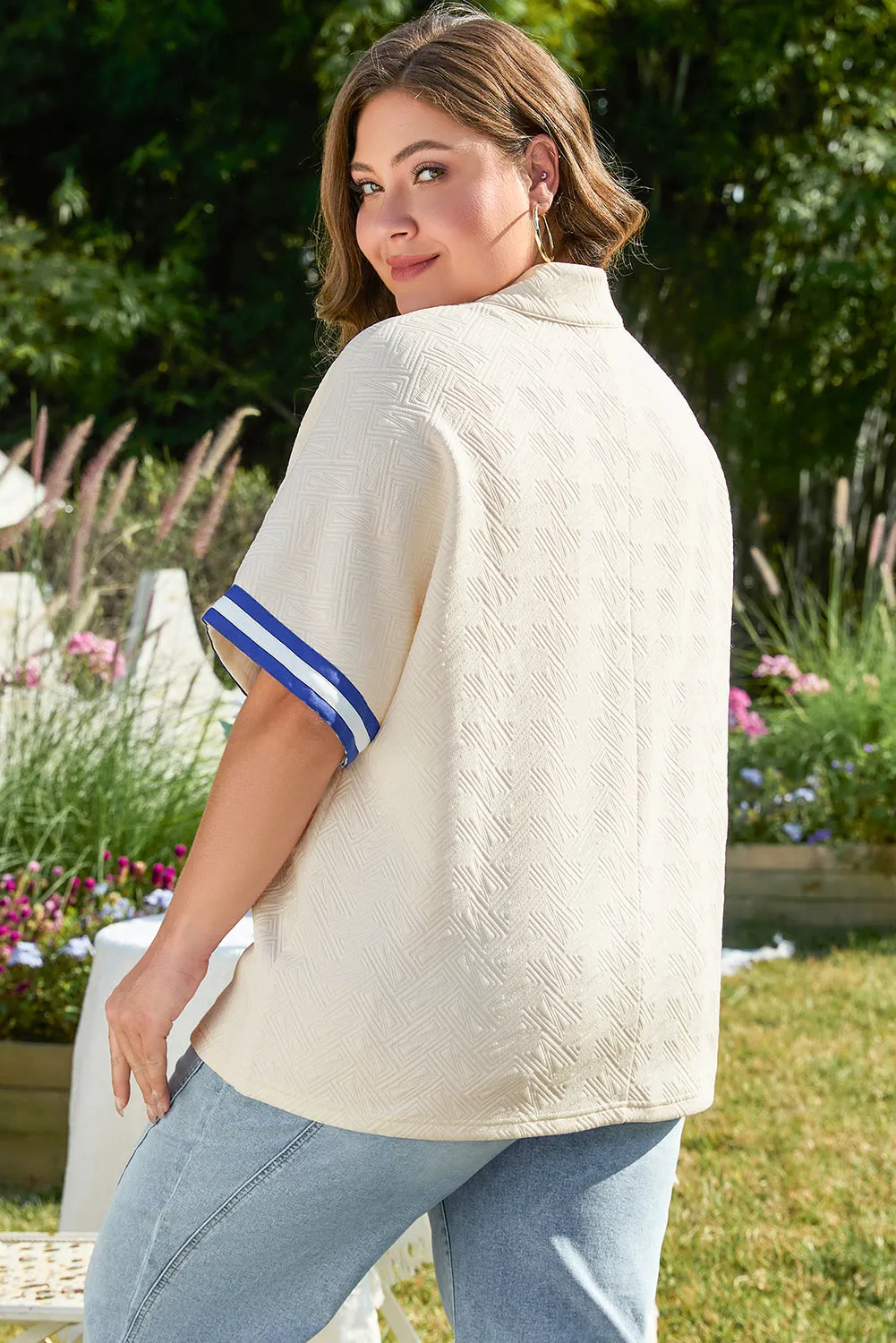 White Varsity Half Zip Textured Plus Size Top sold by Beagle Boutique product image thumbnail 2