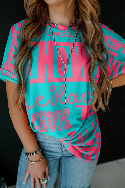 Green Howdy Cowboy Letter Printed Western Fashion Tee sold by Beagle Boutique