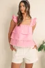 Pink Frill Square Neck Layered Ruffle Sleeveless Shirt sold by Beagle Boutique