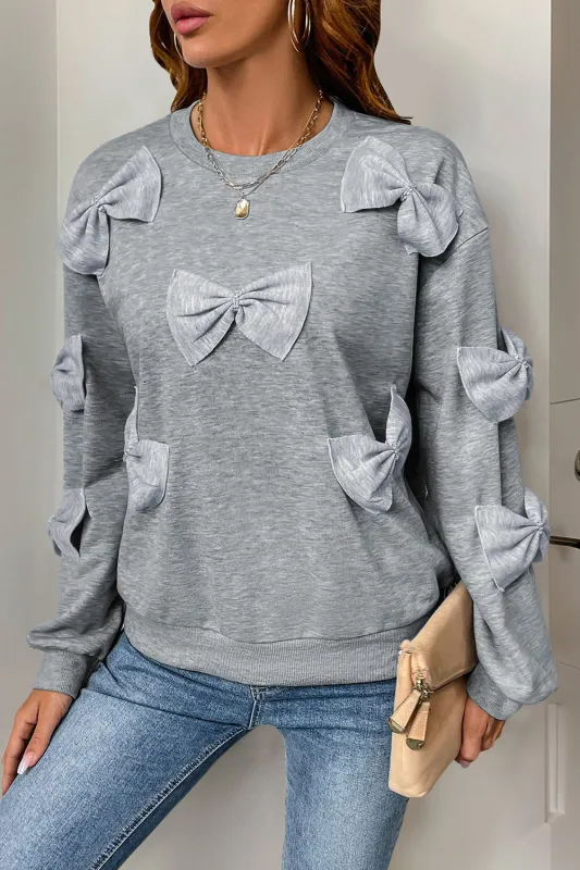 Grey Bowknot Round Neck Sweatshirt sold by Beagle Boutique