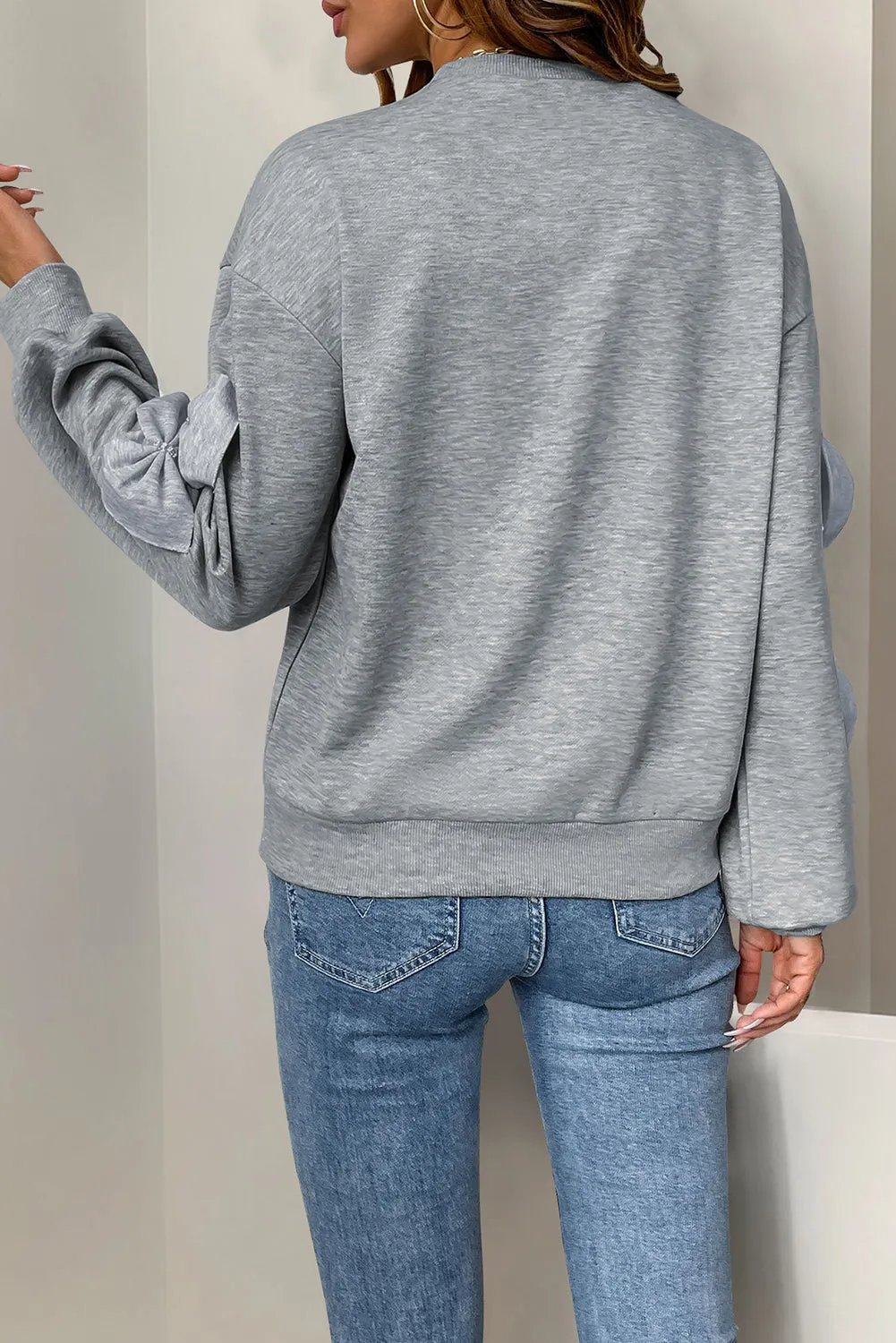 Grey Bowknot Round Neck Sweatshirt sold by Beagle Boutique product image thumbnail 2