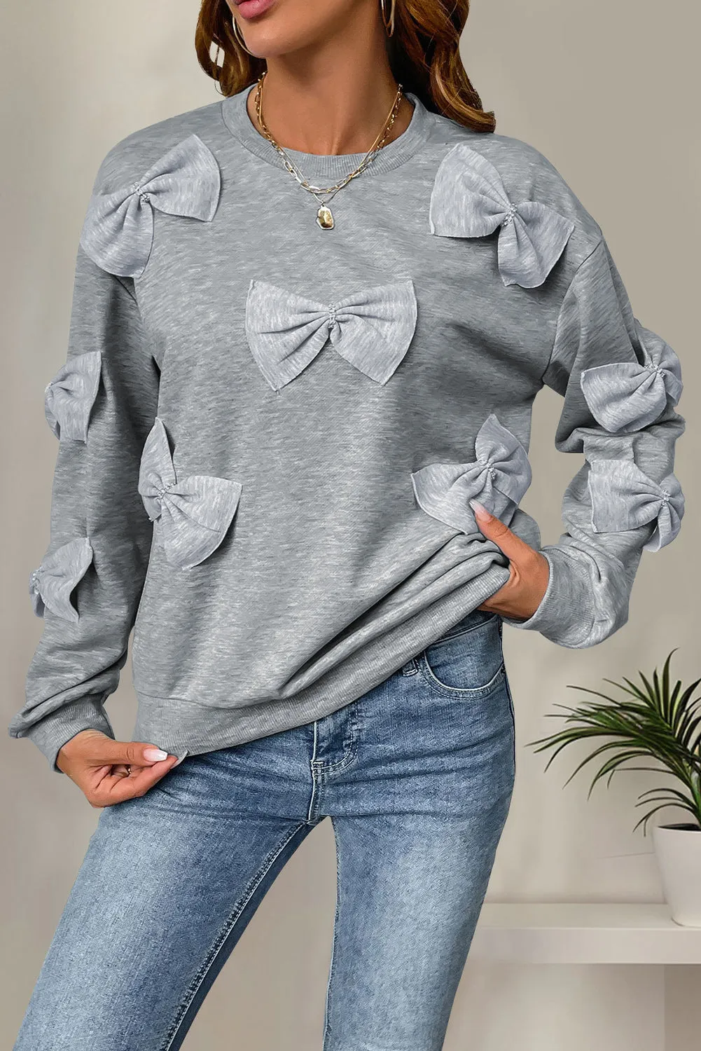 Grey Bowknot Round Neck Sweatshirt sold by Beagle Boutique product image thumbnail 3