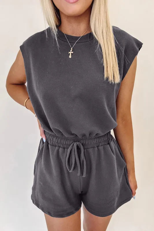 Bristol Black Backless Drawstring Waist Knit Romper sold by Beagle Boutique