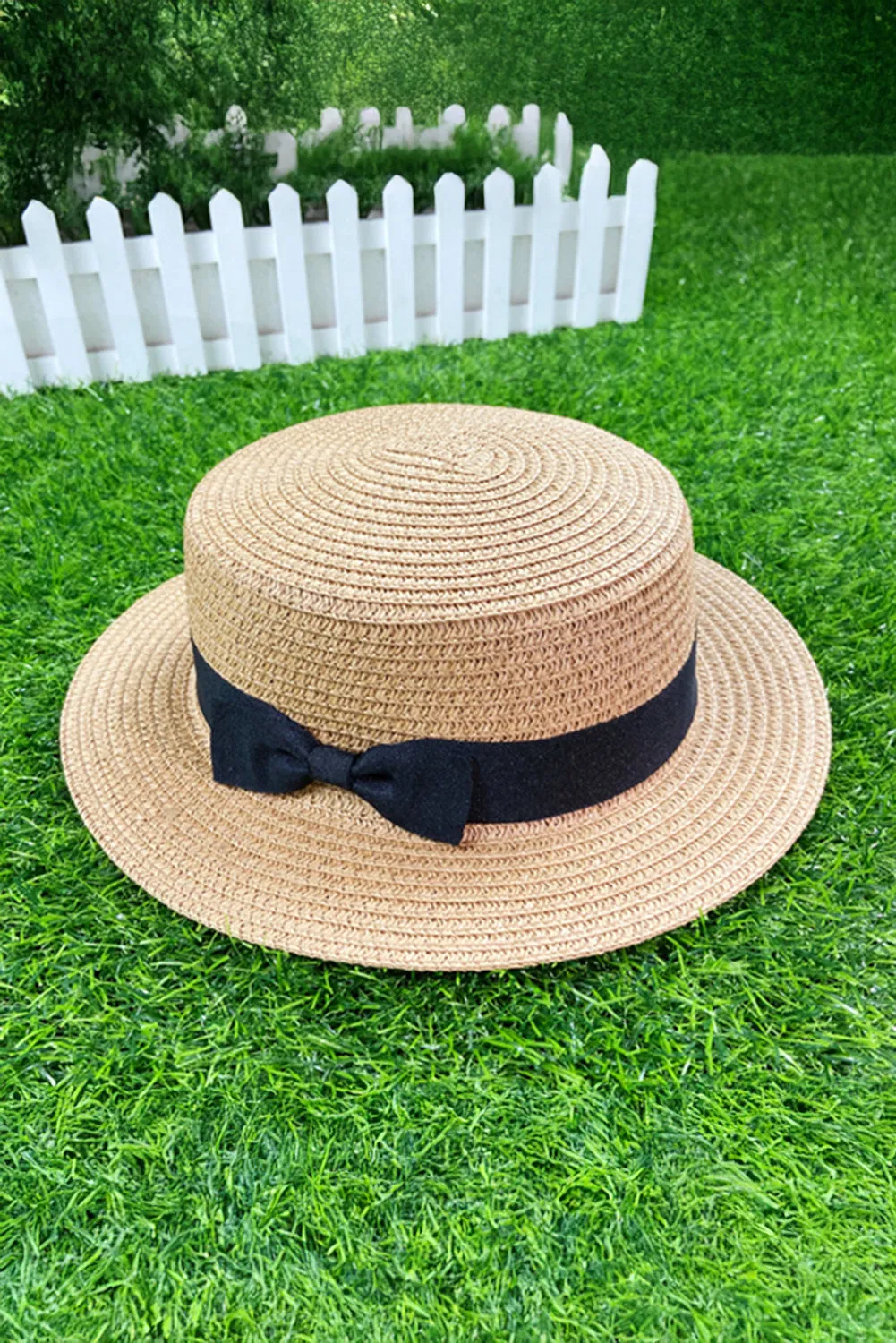 Parchment Black Ribbon Tie Straw Sun Hat sold by Beagle Boutique product image thumbnail 3