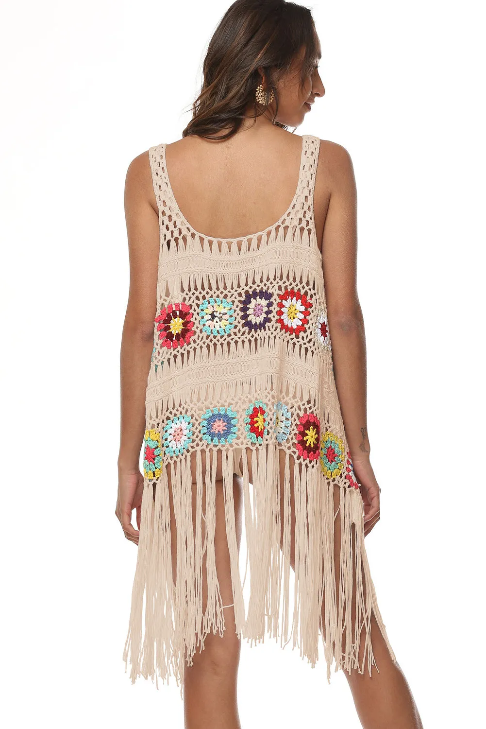Oatmeal Hollow Tassel Tie Beach Cover Up sold by Beagle Boutique product image thumbnail 2