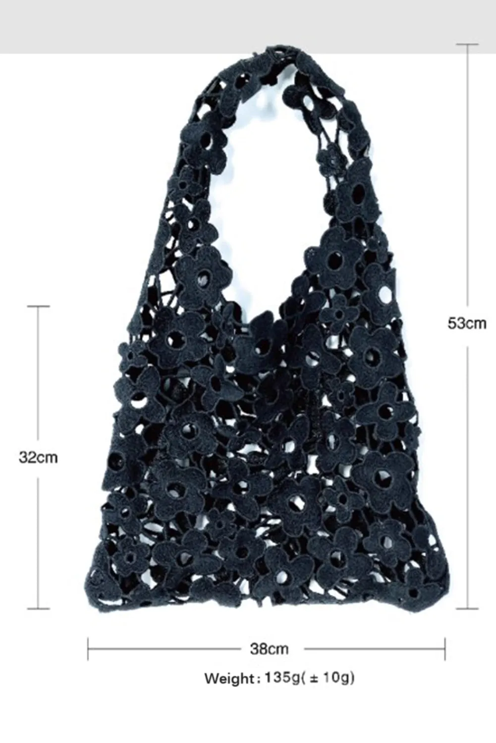 Black Floral Hollow Out Beach Tote Bag sold by Beagle Boutique product image thumbnail 5
