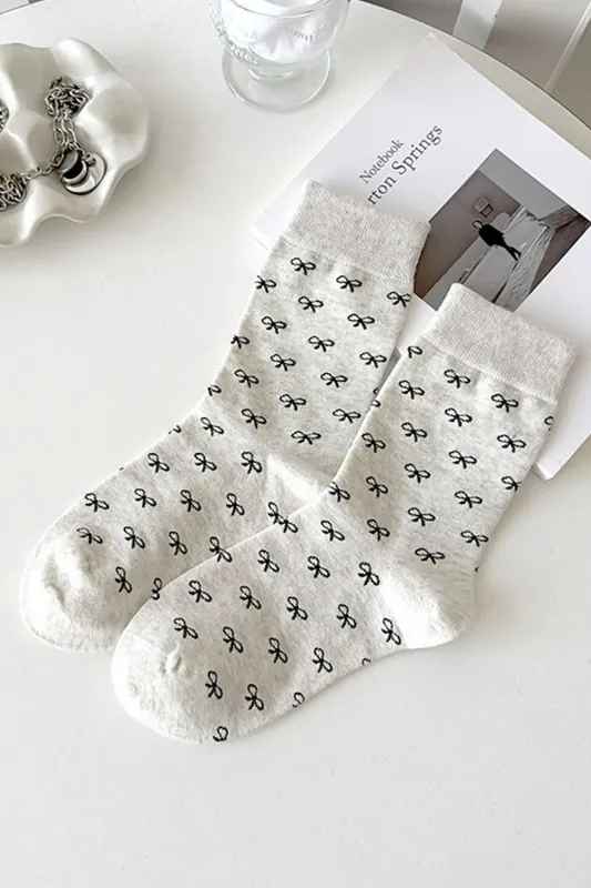 White Bow Knots Ribbed Edge Crew Socks sold by Beagle Boutique